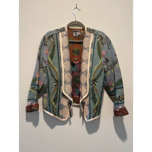 VTG Claire Murray Silverado Floral Tapestry Blanket Jacket Adult Large USA - Picture 2 of 8